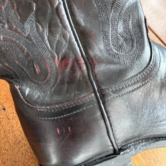 Lucchese 1883 Leather Cowboy Boots Wide Width Mens Western 8.5 Black Cherry Red - Picture 9 of 16